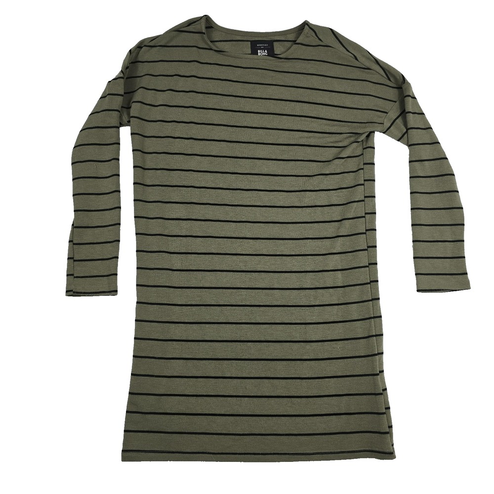 Billabong Essentials Women's Size XS Olive Striped Long Sleeve‎ Shirt